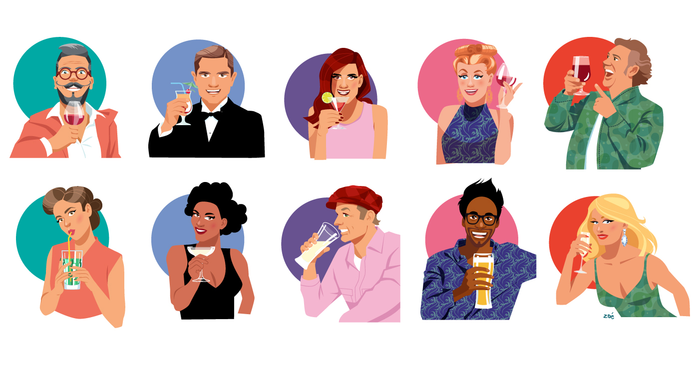 illustration portraits personnages cocktail